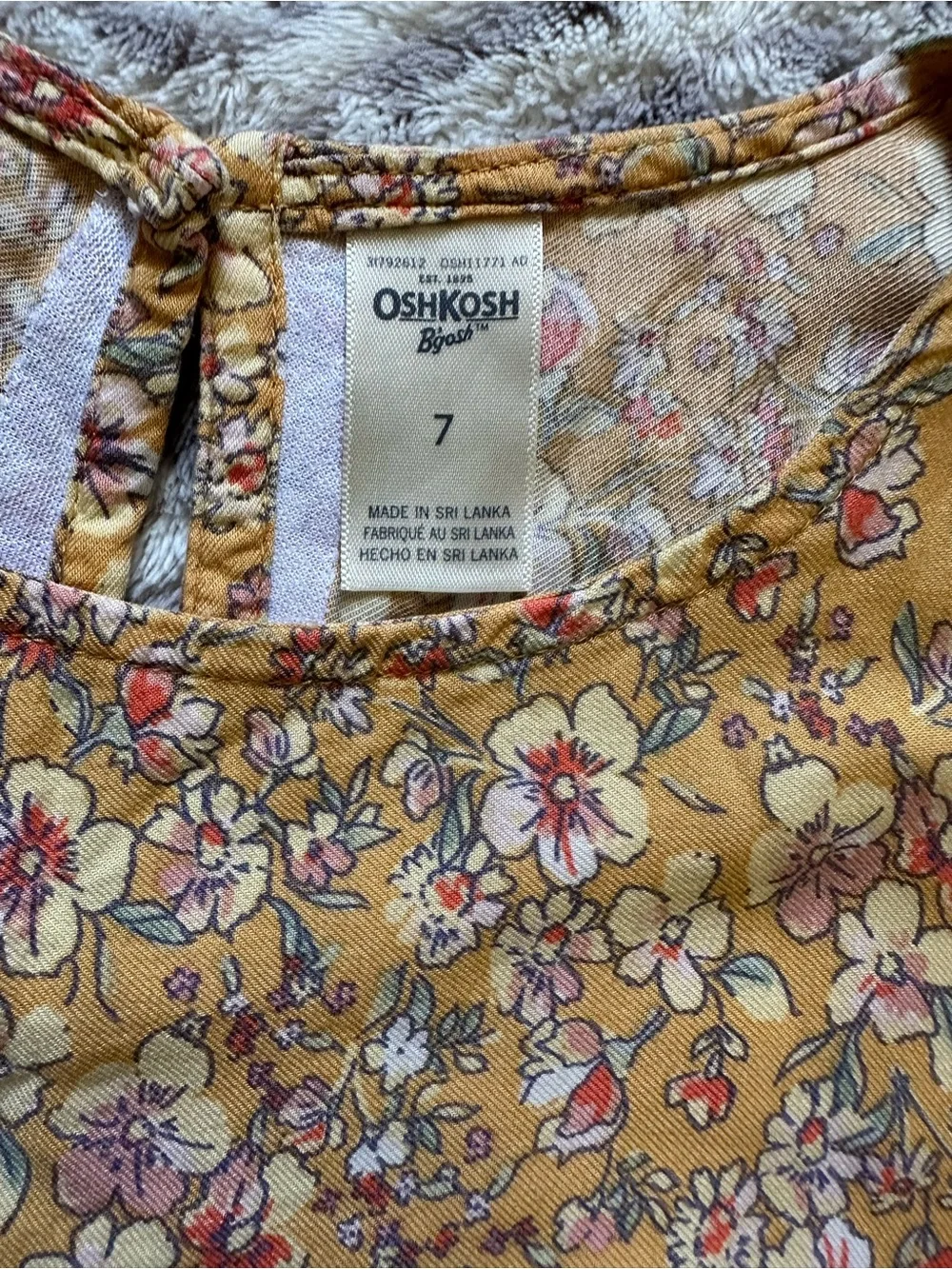 OshKosh B'gosh Girl’s Mustard Floral Short Sleeve Dress Size 7 Cottagecore